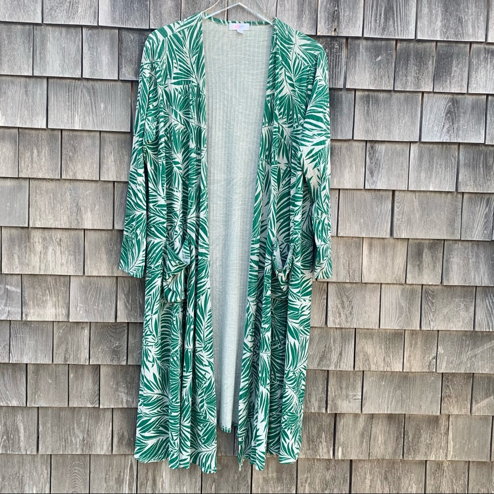 LuLaRoe long duster Sarah size L green leafs NWT